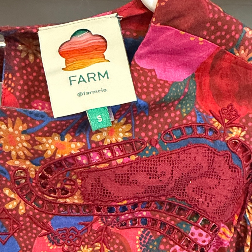 Farmrio Floral Red Print Women's Blouse - Picture 2 of 3